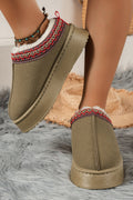 Sage Green Faux Suede Embroidered Detail Plush Lined Platform Slippers
