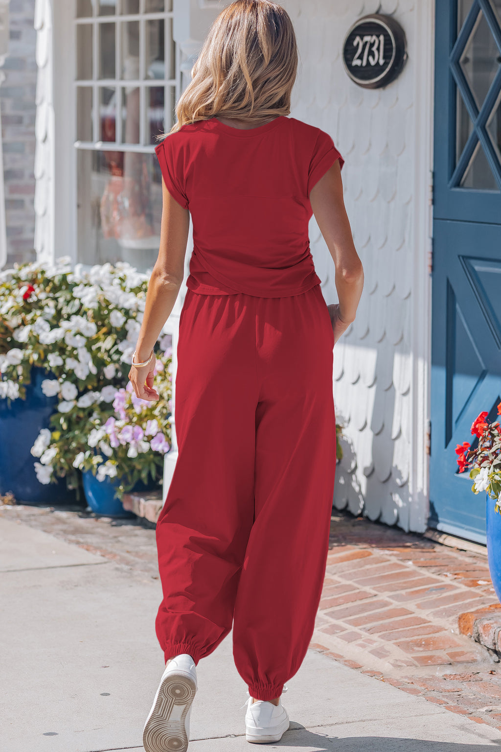 Beau Blue Solid Color Cropped Tank Top and Jogger Pants Set