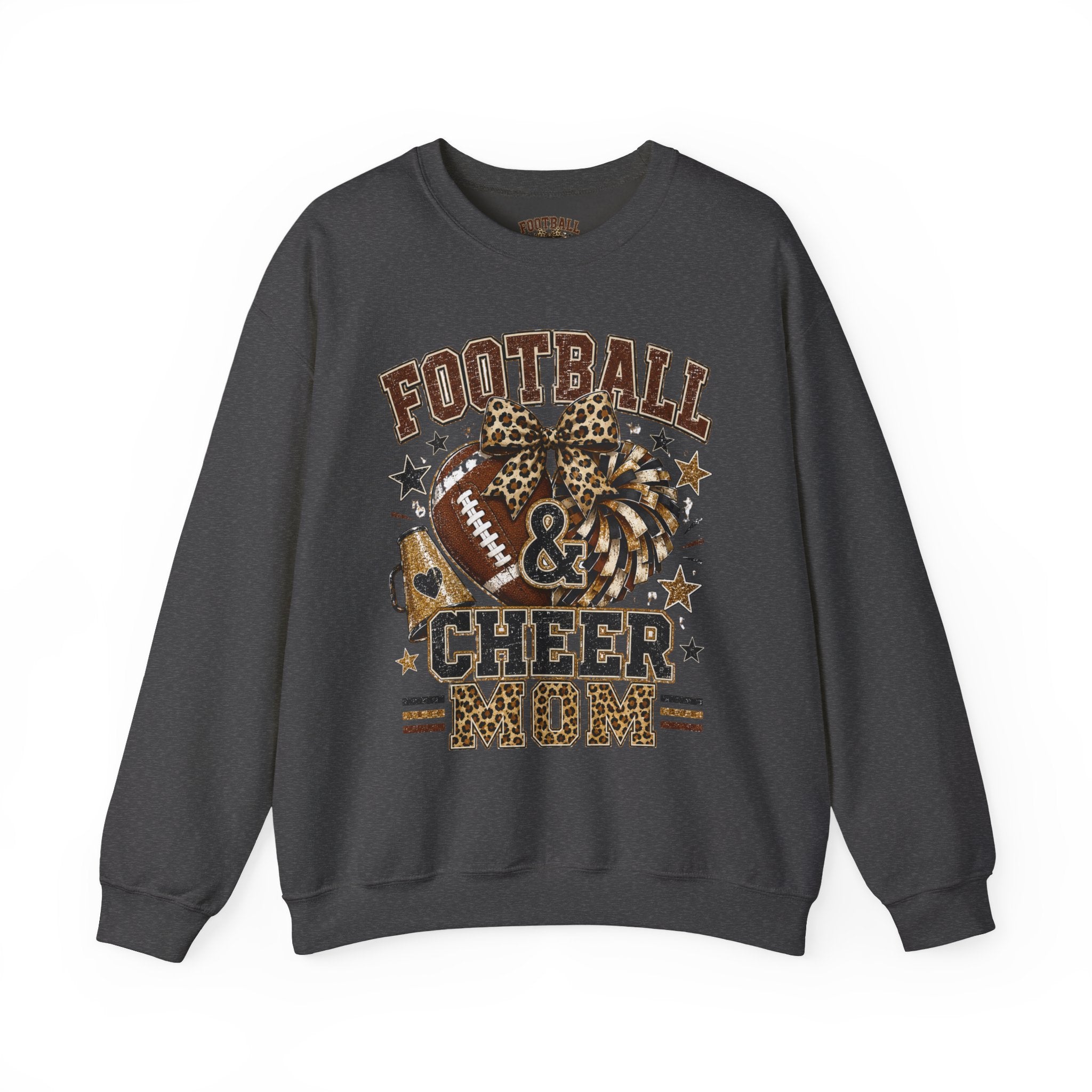 Football & Cheer Mom Sweatshirt — Leopard Print Pom Pom & Football Graphic