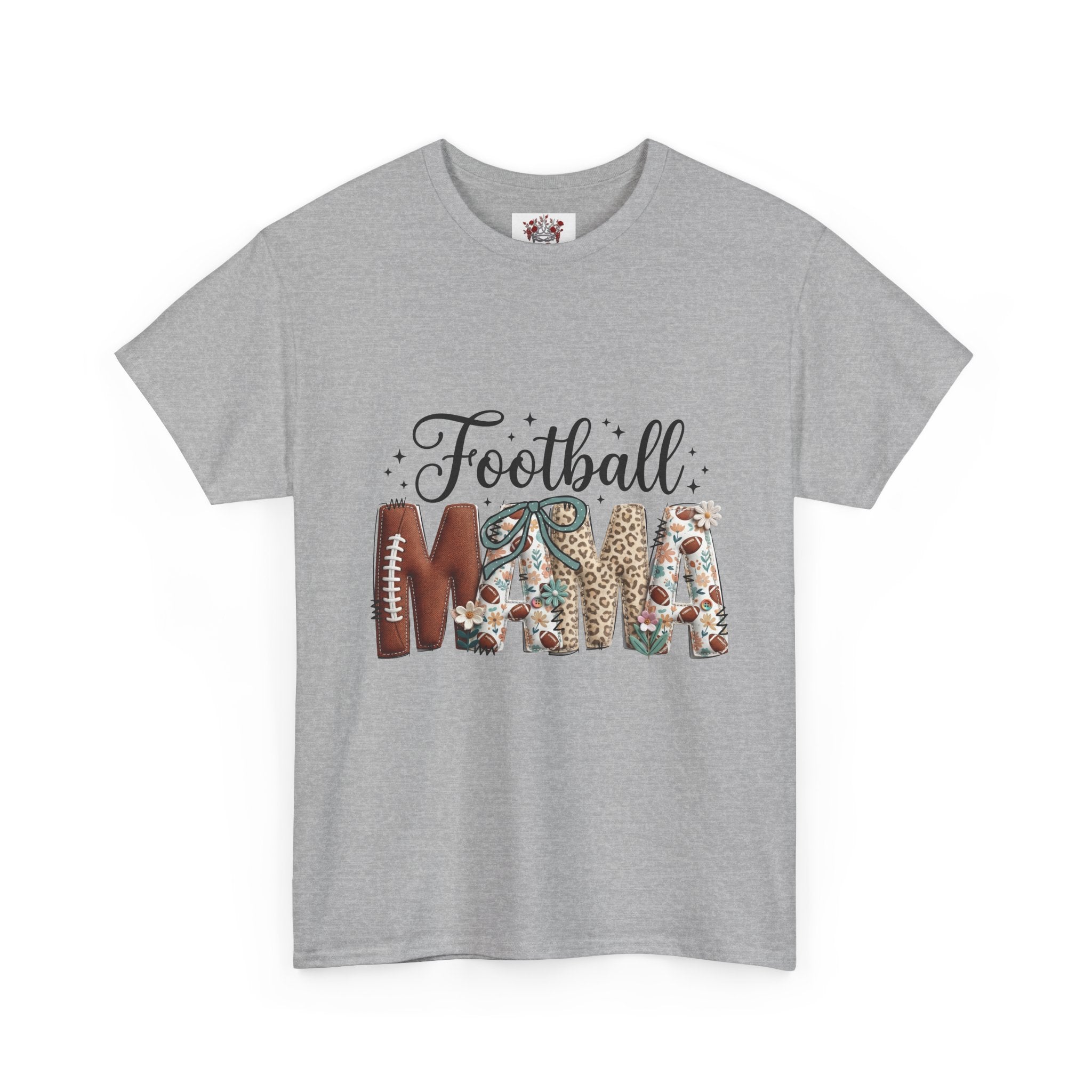 Football Mom T‑Shirt — Athletic Floral & Leather Lettering Tee