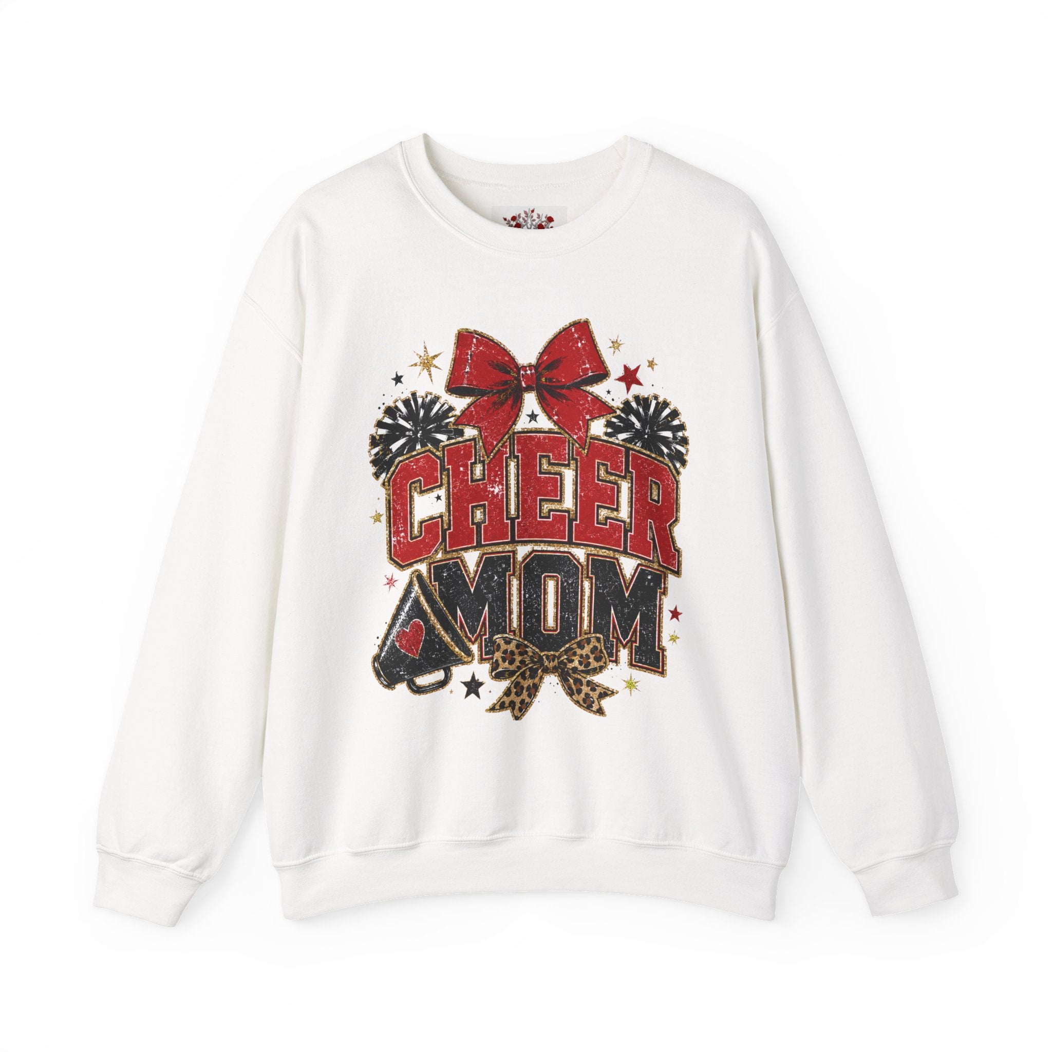 Cheer Mom Crewneck Sweatshirt — Sparkling Pom-Pom & Bow Graphic