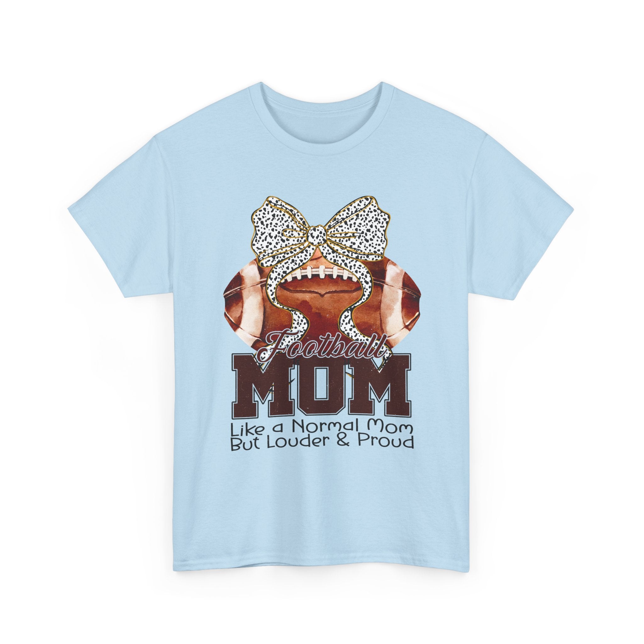Football Mom T-Shirt – “MOM Like a Normal Mom But Louder & Proud” Rhinestone Bow Game Day Tee