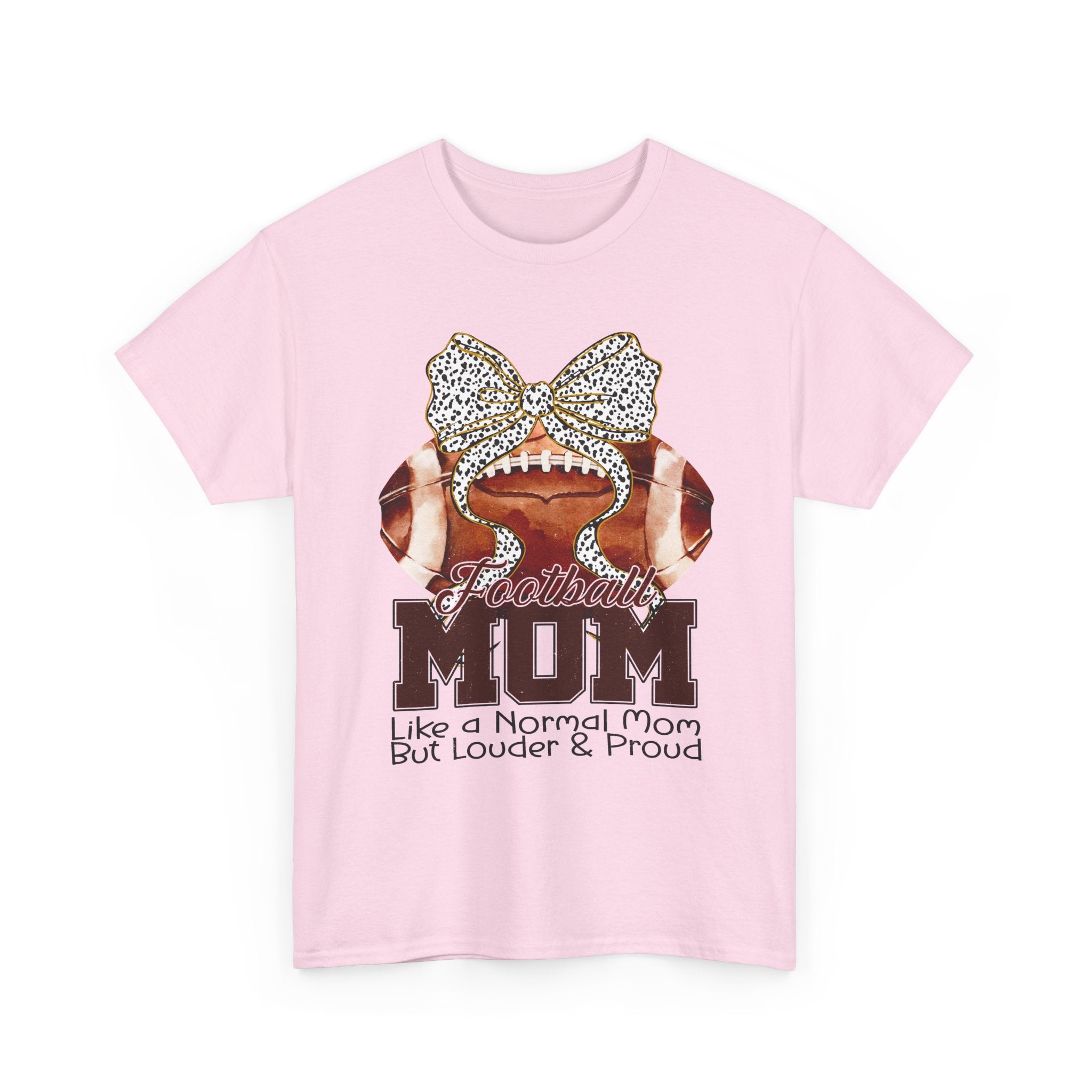 Football Mom T-Shirt – “MOM Like a Normal Mom But Louder & Proud” Rhinestone Bow Game Day Tee
