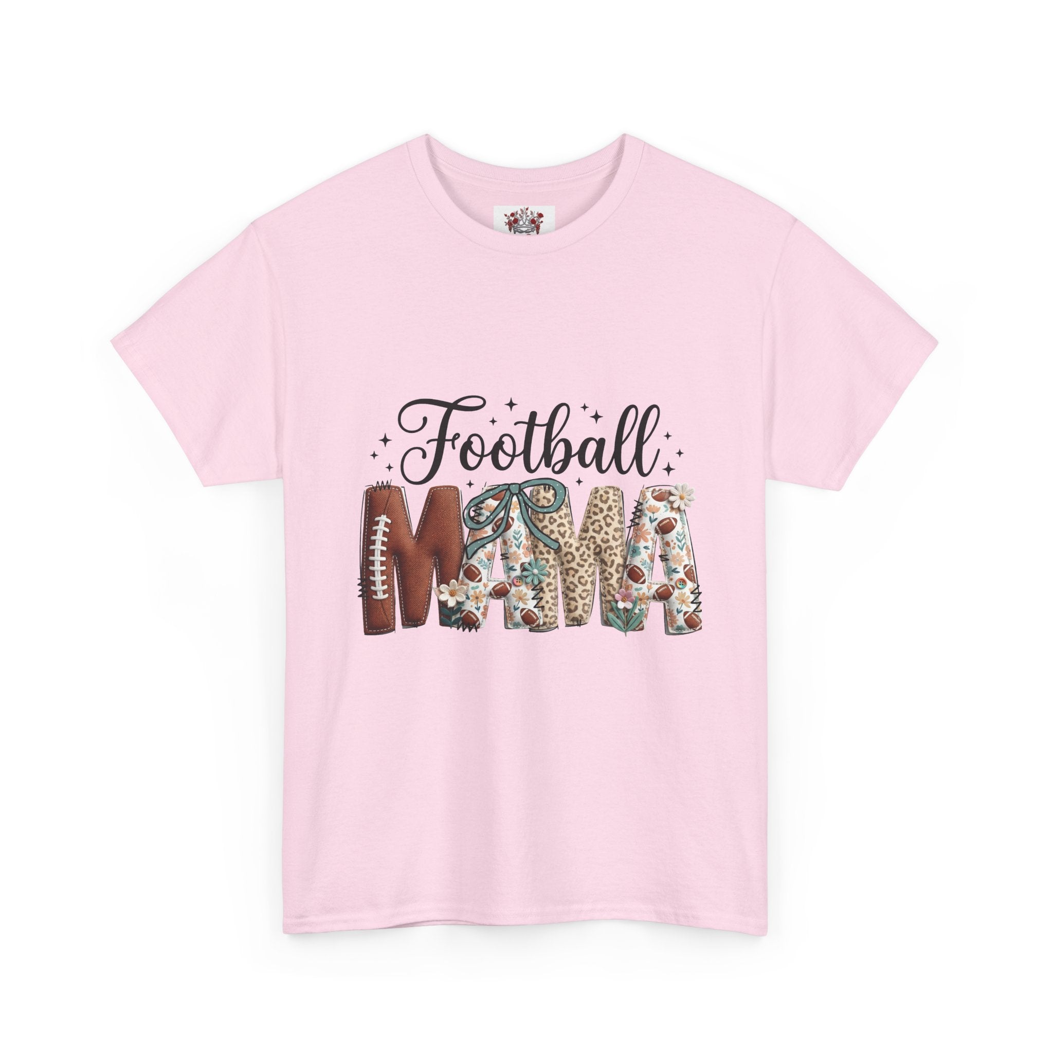 Football Mom T‑Shirt — Athletic Floral & Leather Lettering Tee