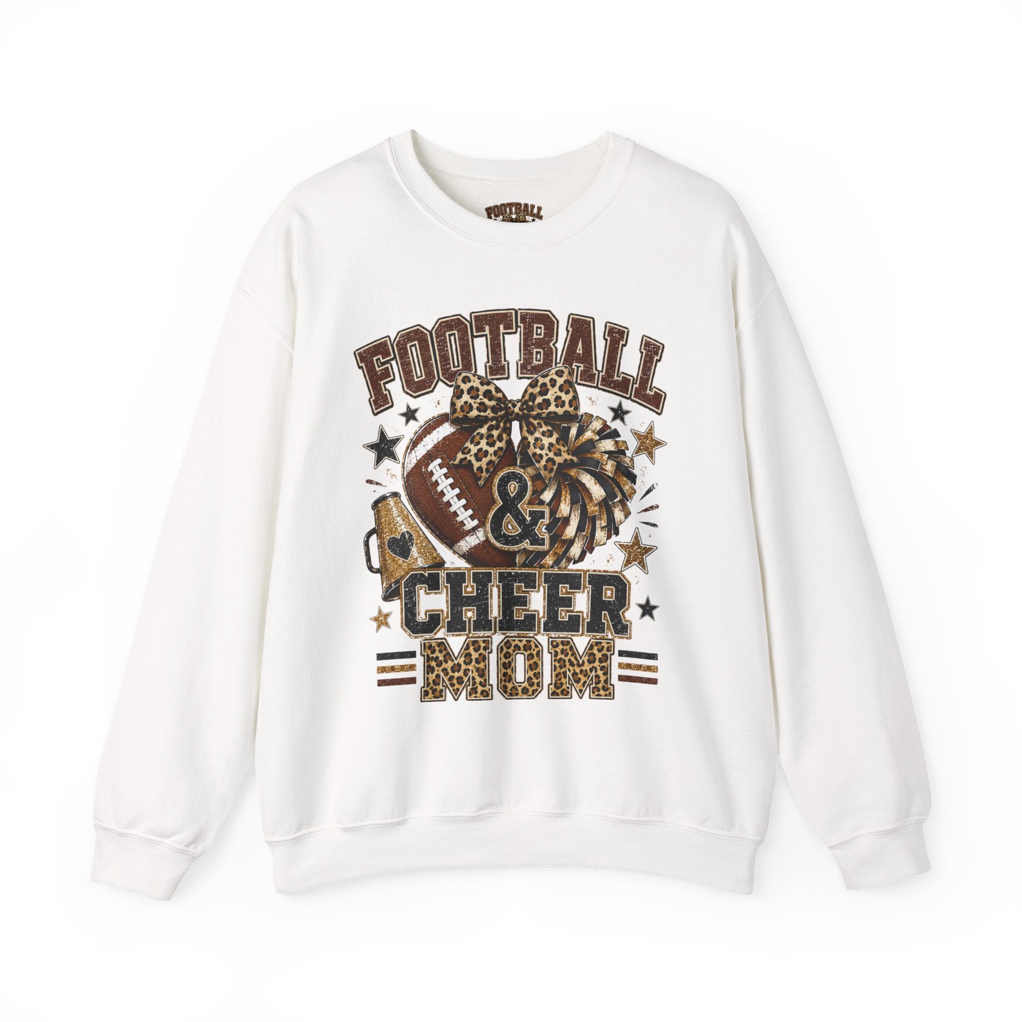 Football & Cheer Mom Sweatshirt — Leopard Print Pom Pom & Football Graphic