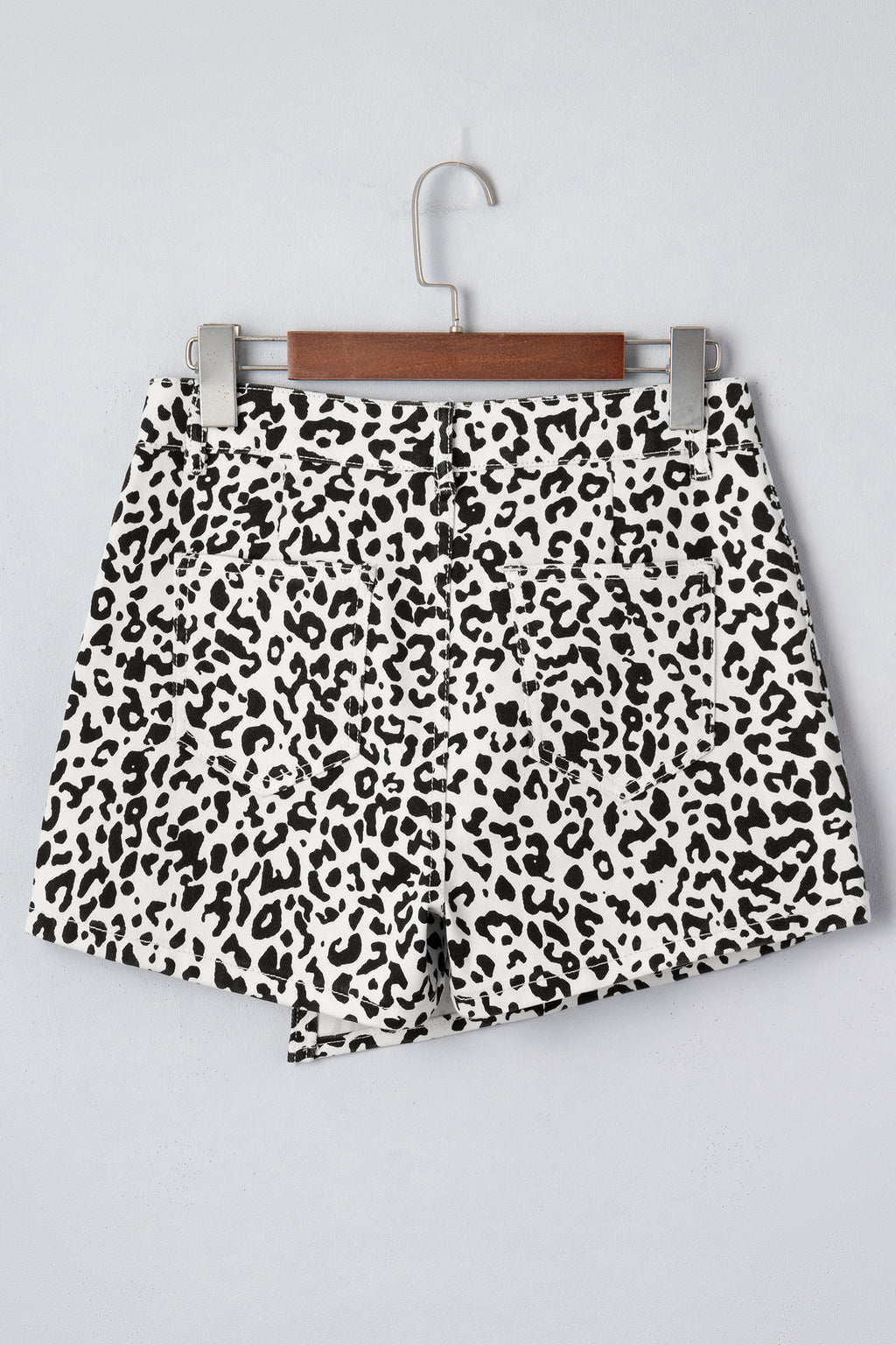 Black Leopard Print Button Overlap Denim Shorts
