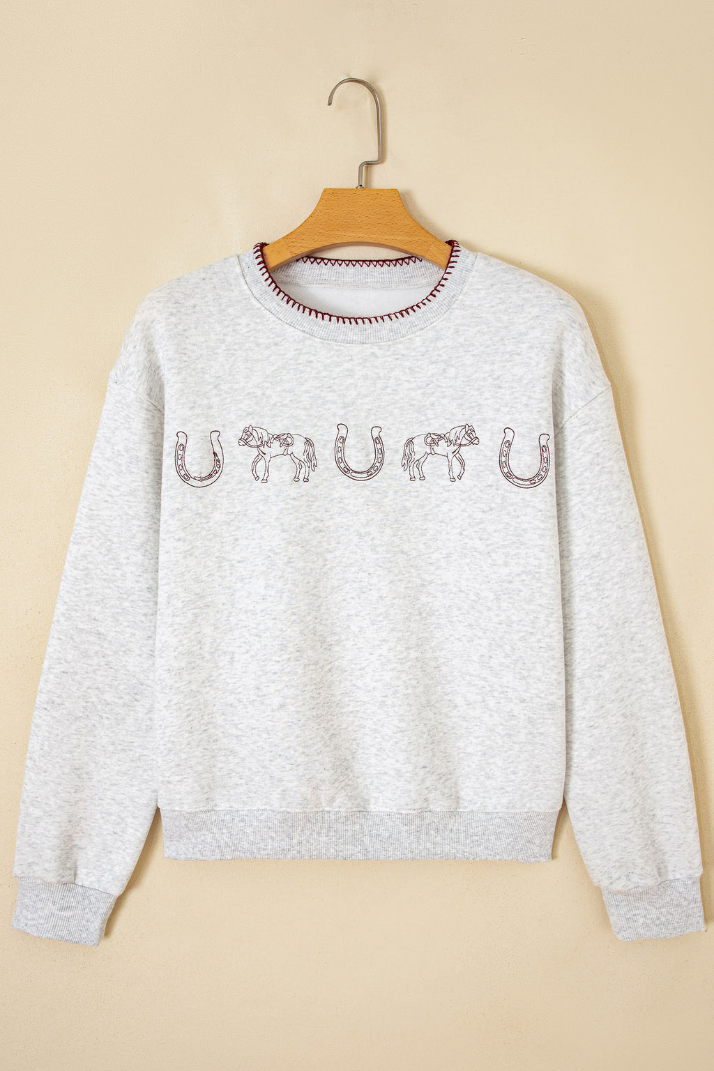Light Grey Western Print Embroidered Casual Sweatshirt