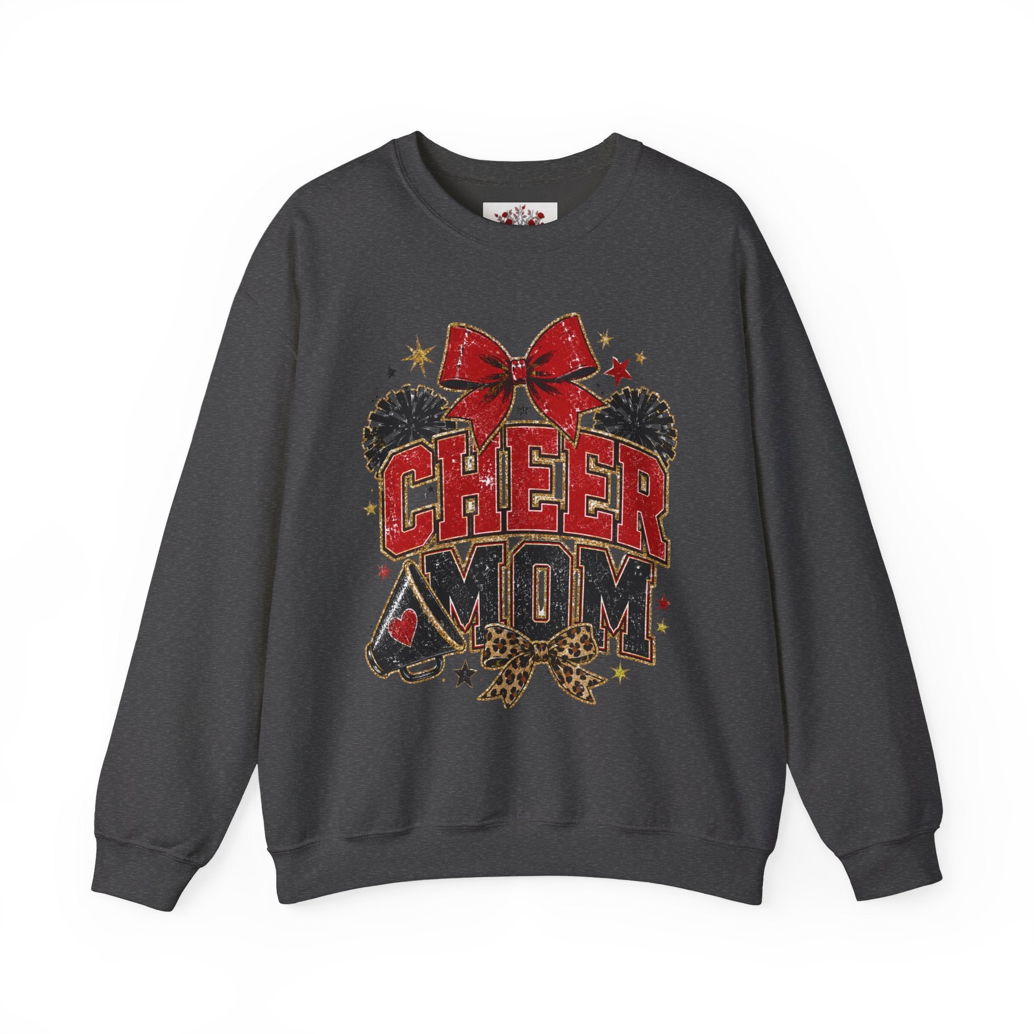 Cheer Mom Crewneck Sweatshirt — Sparkling Pom-Pom & Bow Graphic