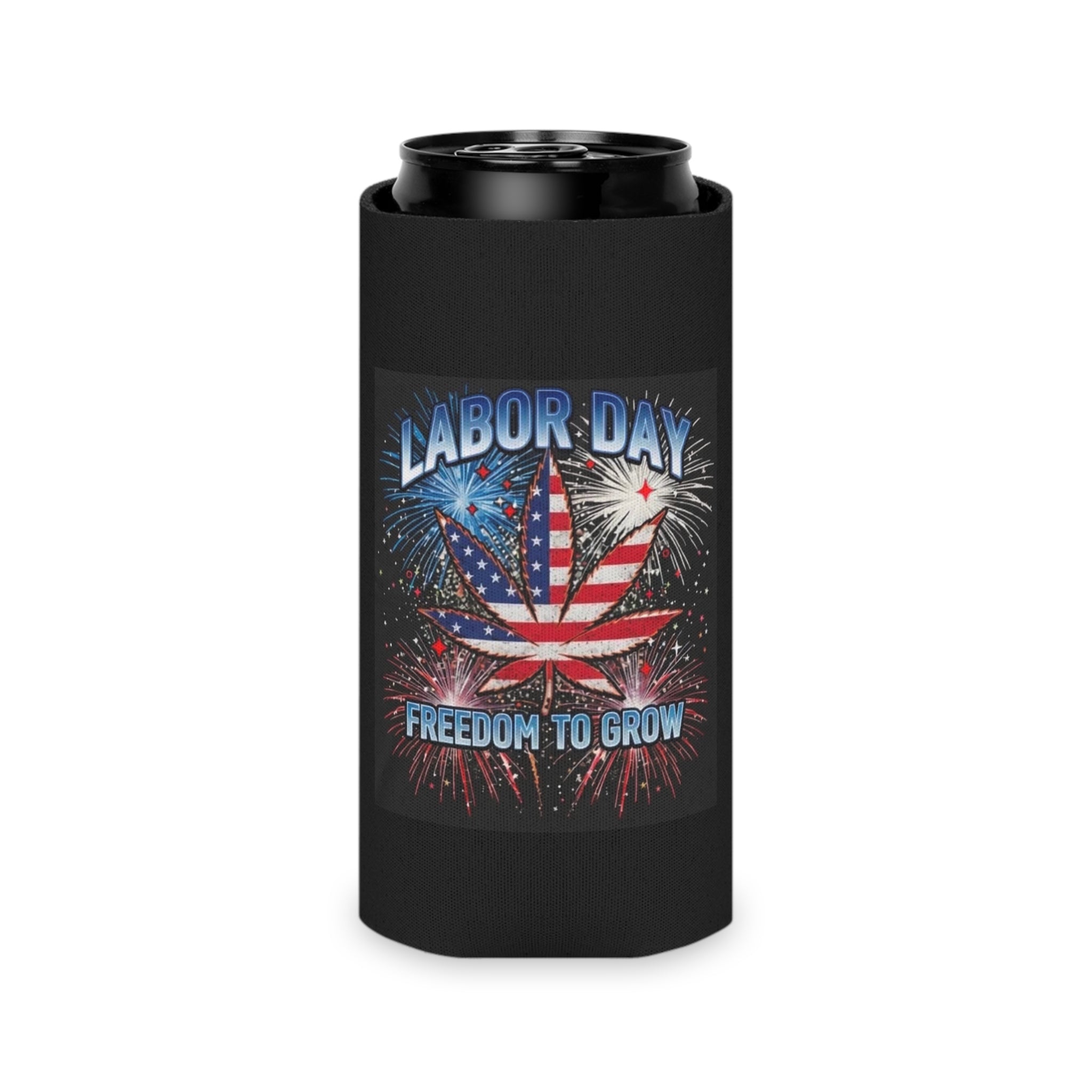 Can Cooler — "Labor Day Lit" Patriotic Beer Koozie (Freedom to Get Lit)