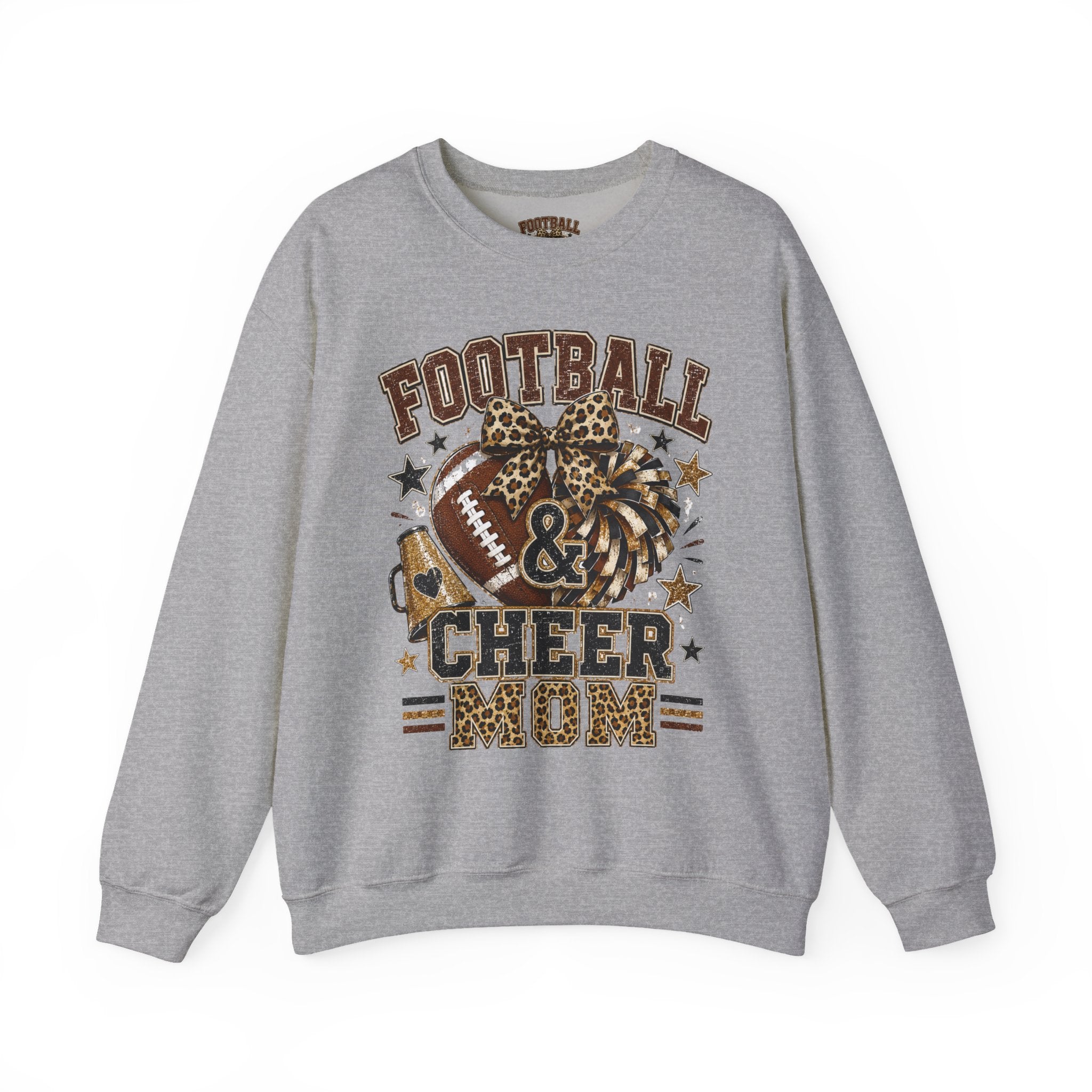 Football & Cheer Mom Sweatshirt — Leopard Print Pom Pom & Football Graphic
