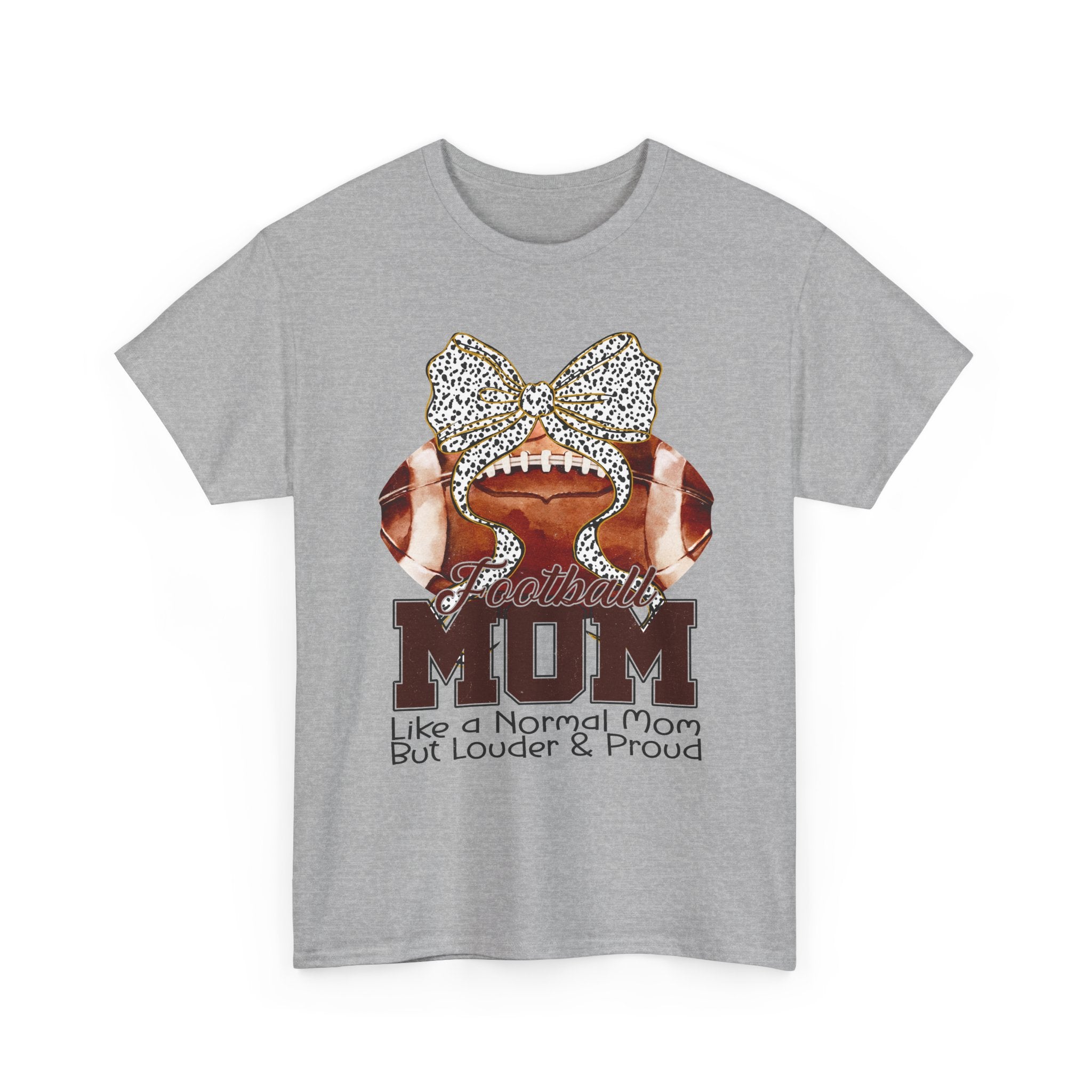 Football Mom T-Shirt – “MOM Like a Normal Mom But Louder & Proud” Rhinestone Bow Game Day Tee