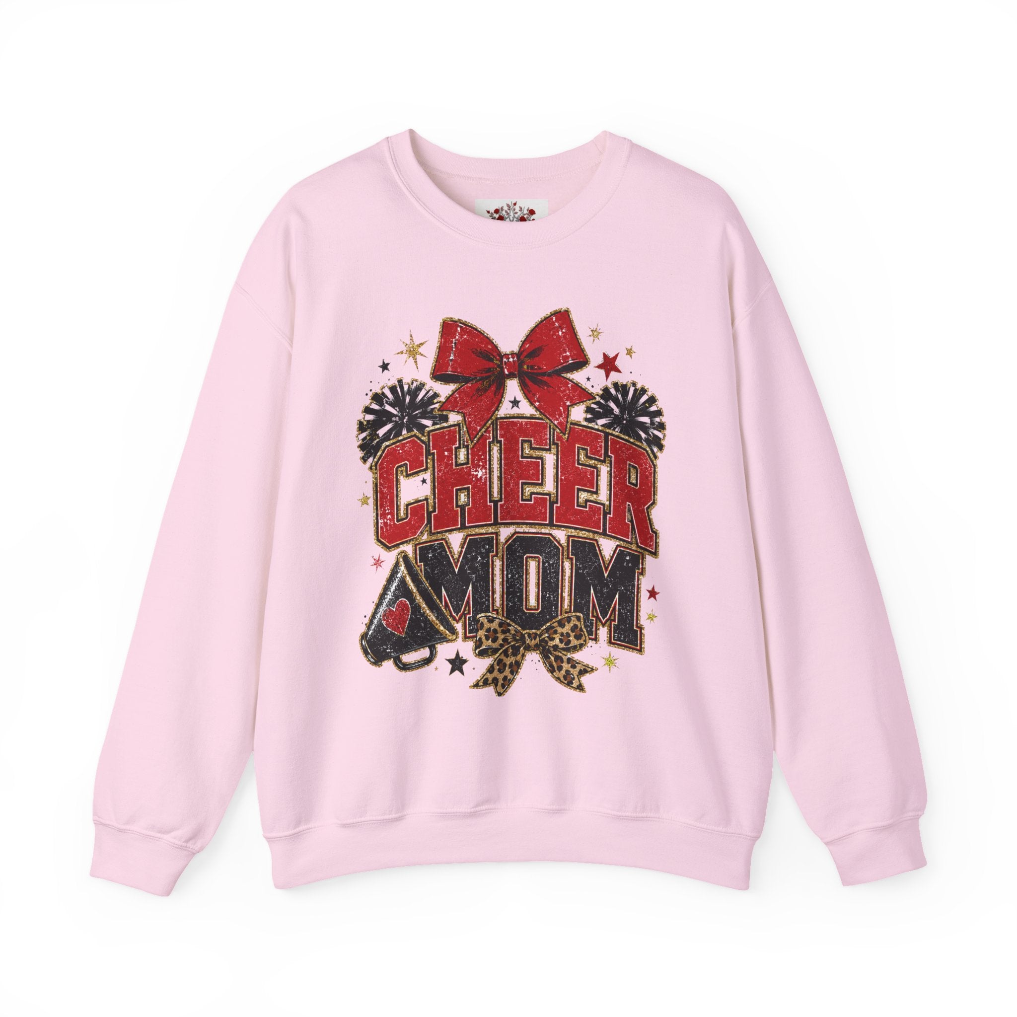 Cheer Mom Crewneck Sweatshirt — Sparkling Pom-Pom & Bow Graphic