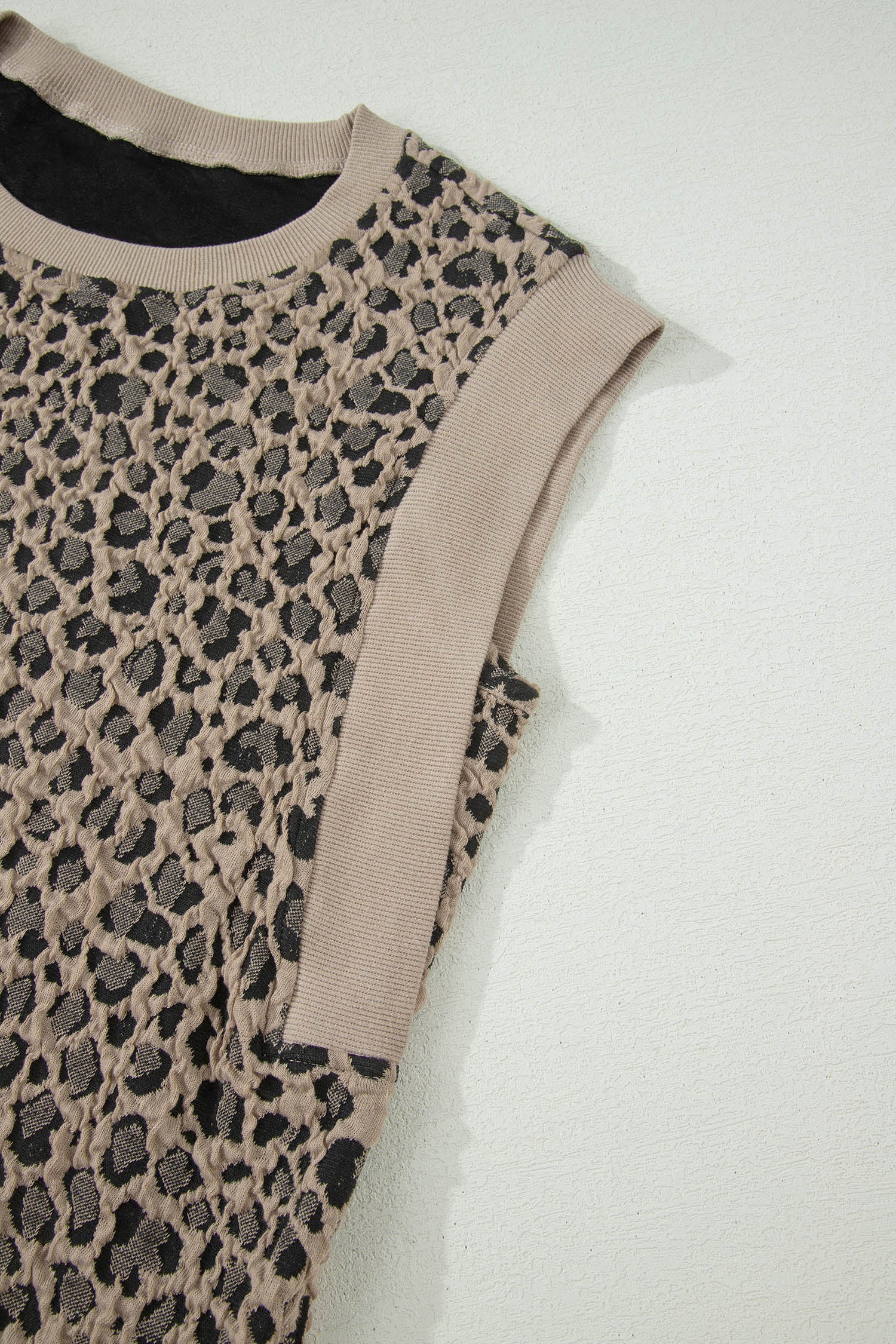 Khaki Leopard Textured Sleeveless Mini Dress with Pockets