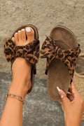 Coffee Leopard Bow Retro Cork Slippers
