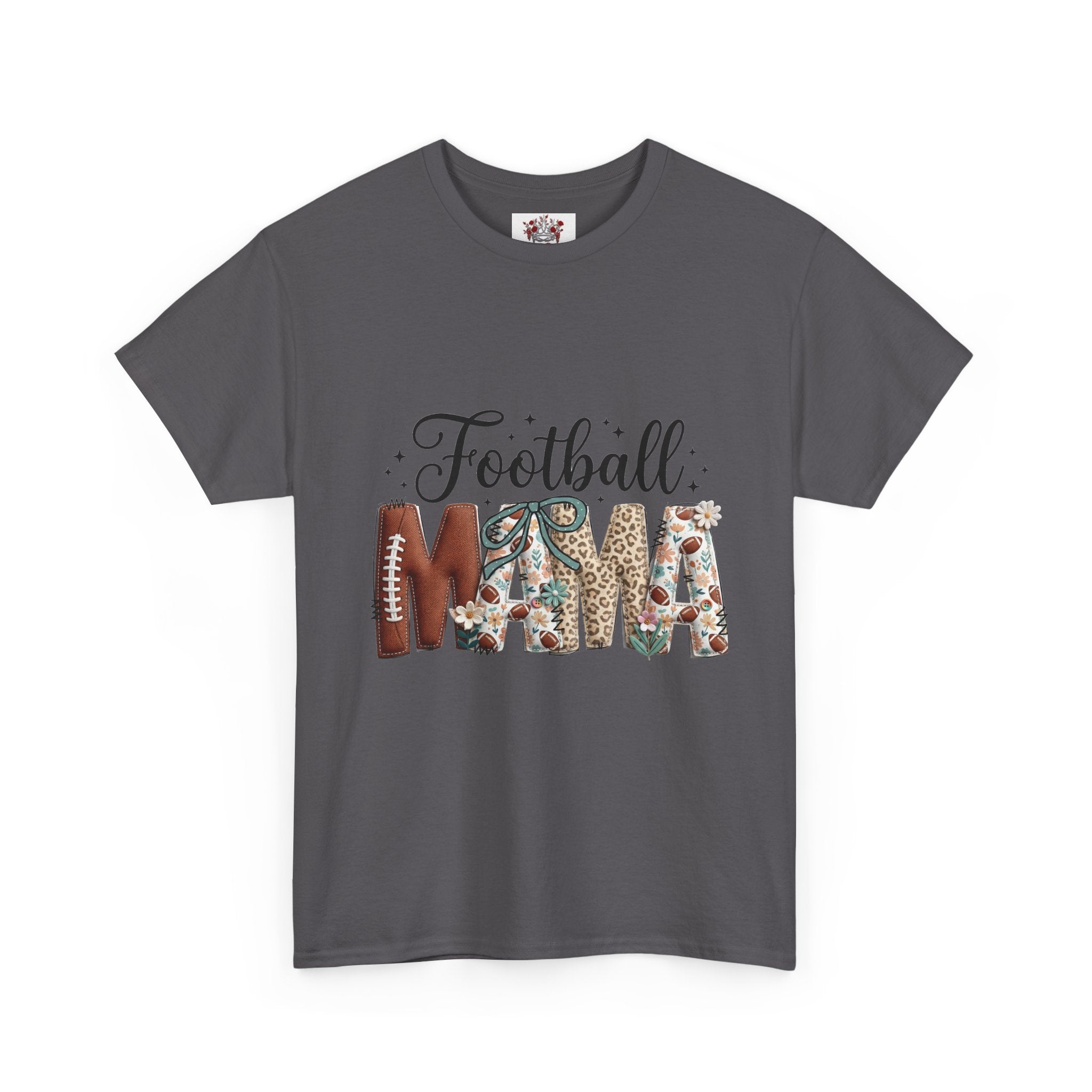 Football Mom T‑Shirt — Athletic Floral & Leather Lettering Tee