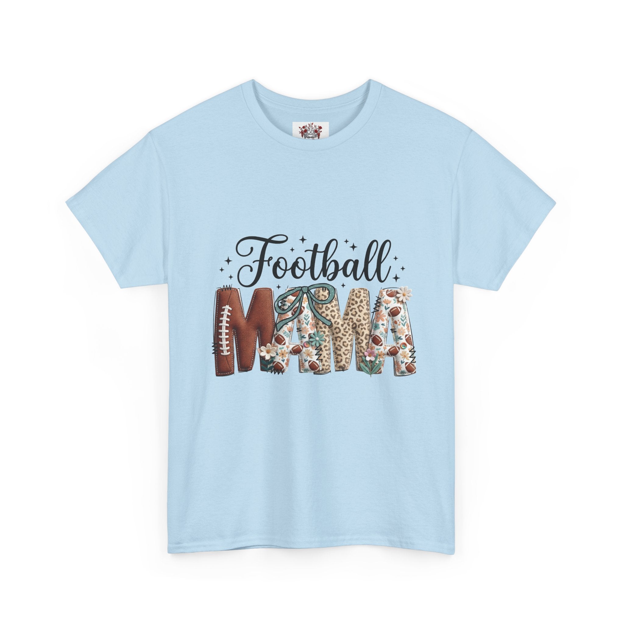 Football Mom T‑Shirt — Athletic Floral & Leather Lettering Tee