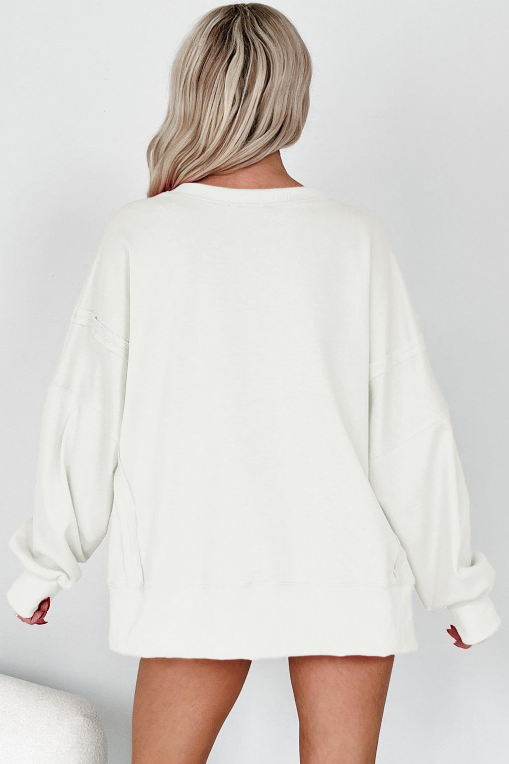 Pink Bow Sequin XOXO Letter Graphic Exposed Seam Baggy Sweatshirt