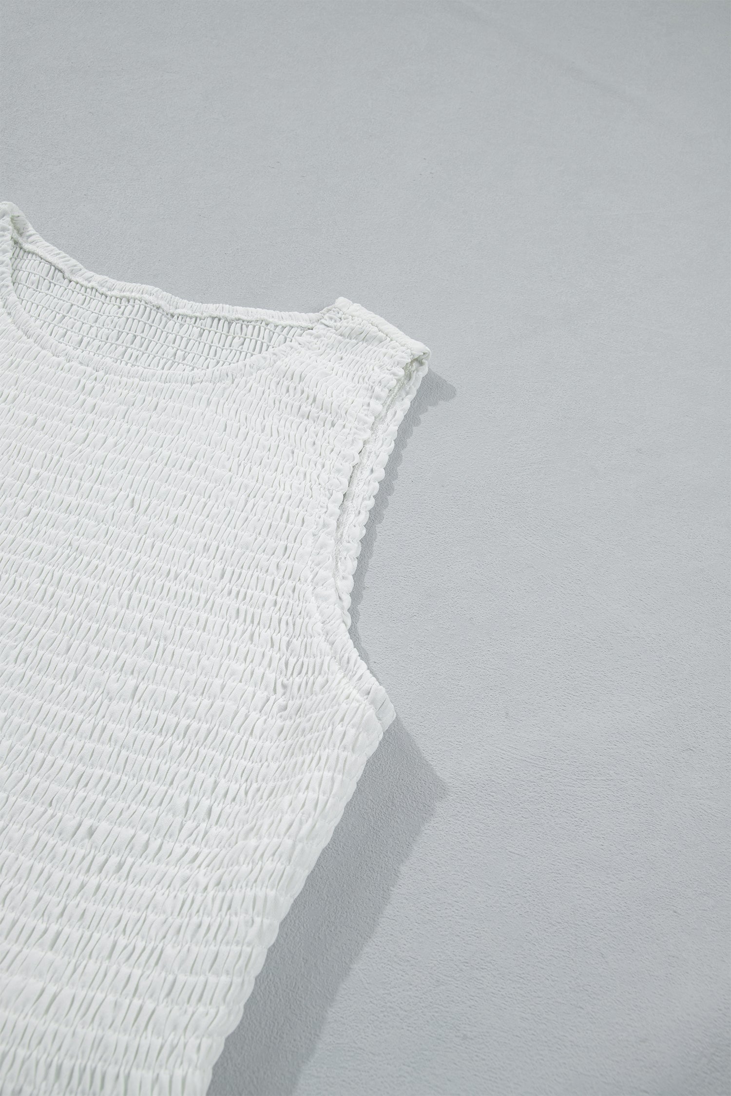 White Sleeveless Smocked Lace Peplum Top