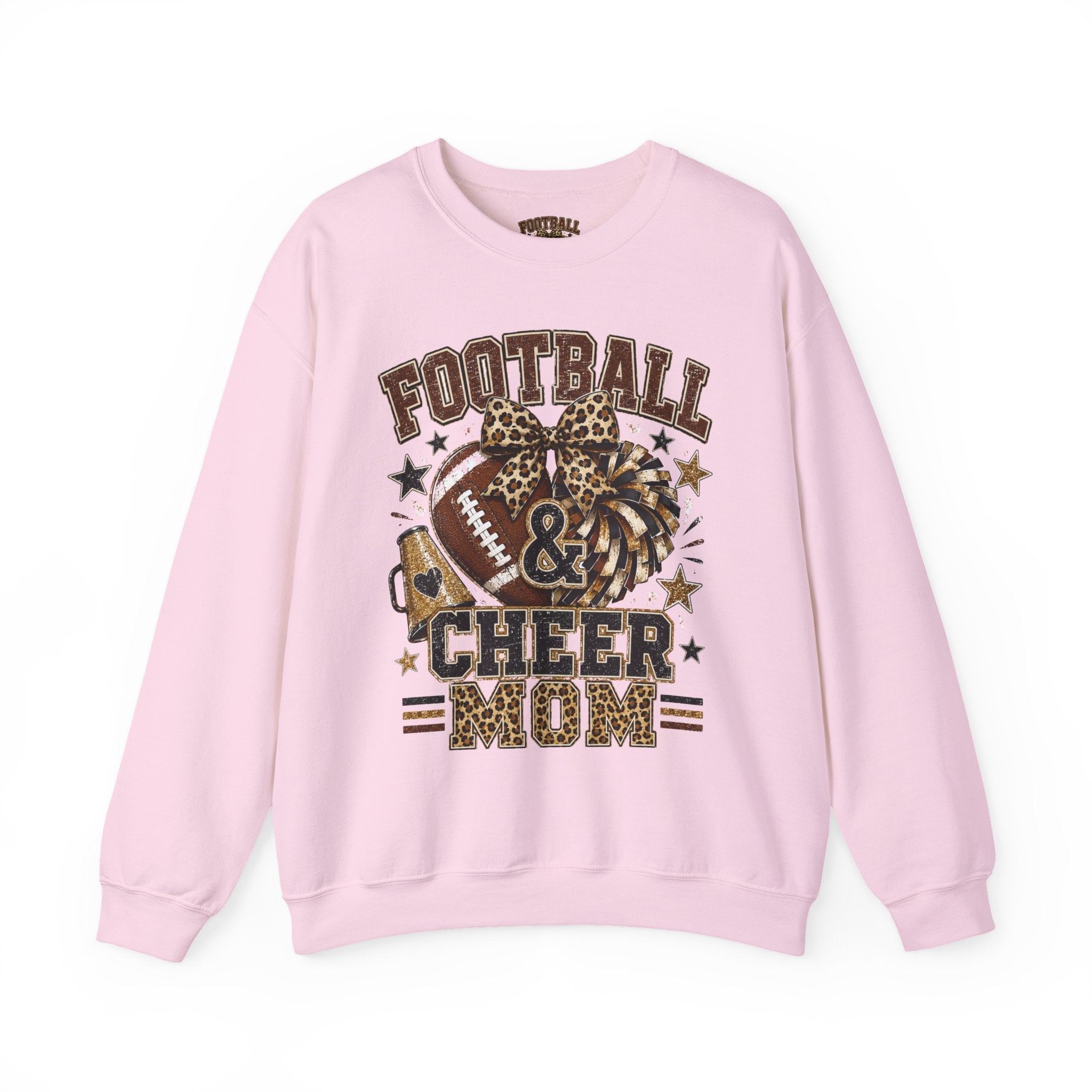 Football & Cheer Mom Sweatshirt — Leopard Print Pom Pom & Football Graphic