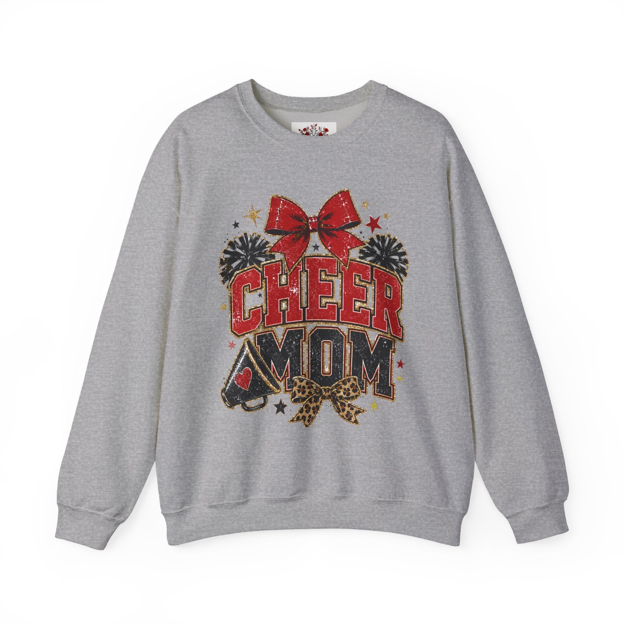 Cheer Mom Crewneck Sweatshirt — Sparkling Pom-Pom & Bow Graphic