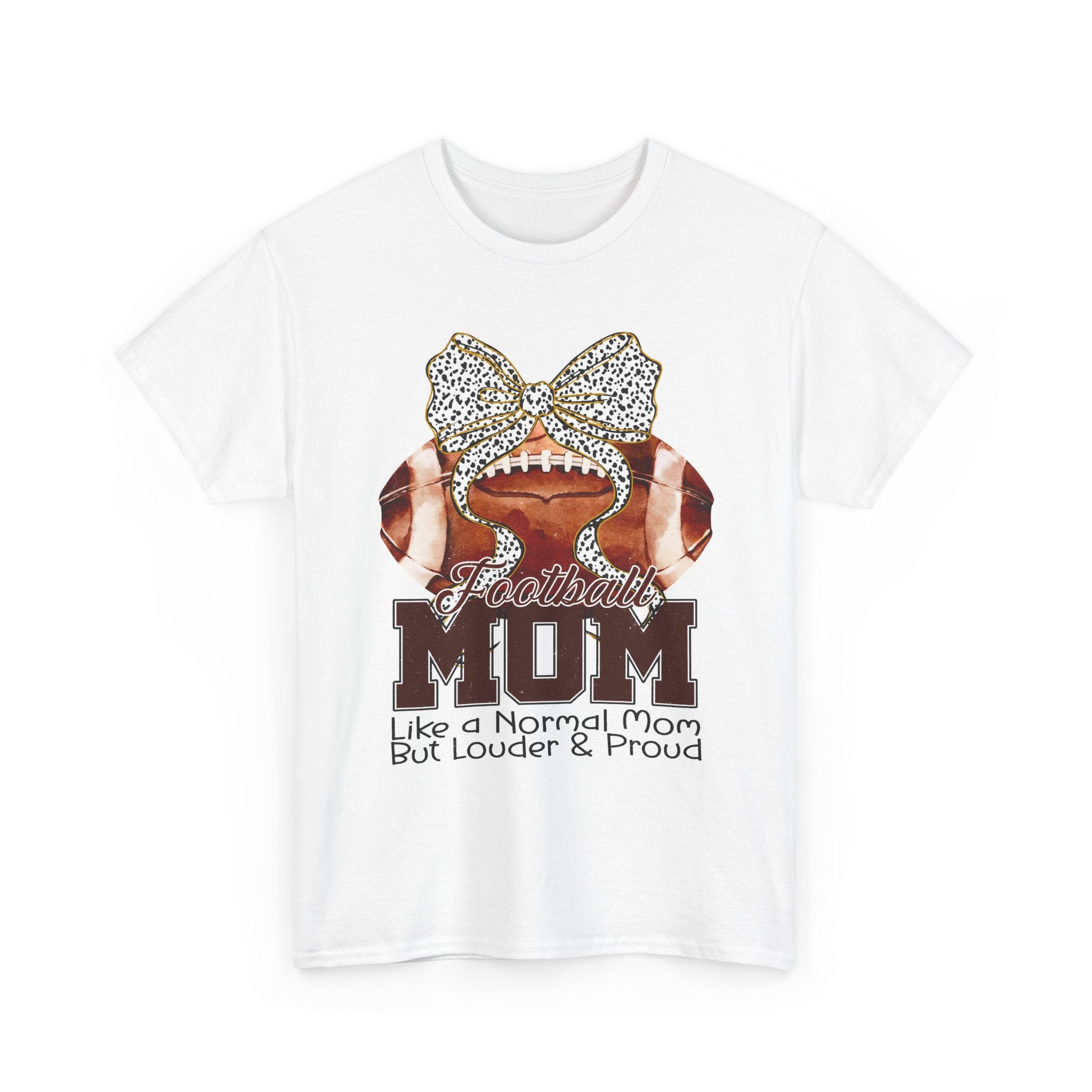 Football Mom T-Shirt – “MOM Like a Normal Mom But Louder & Proud” Rhinestone Bow Game Day Tee