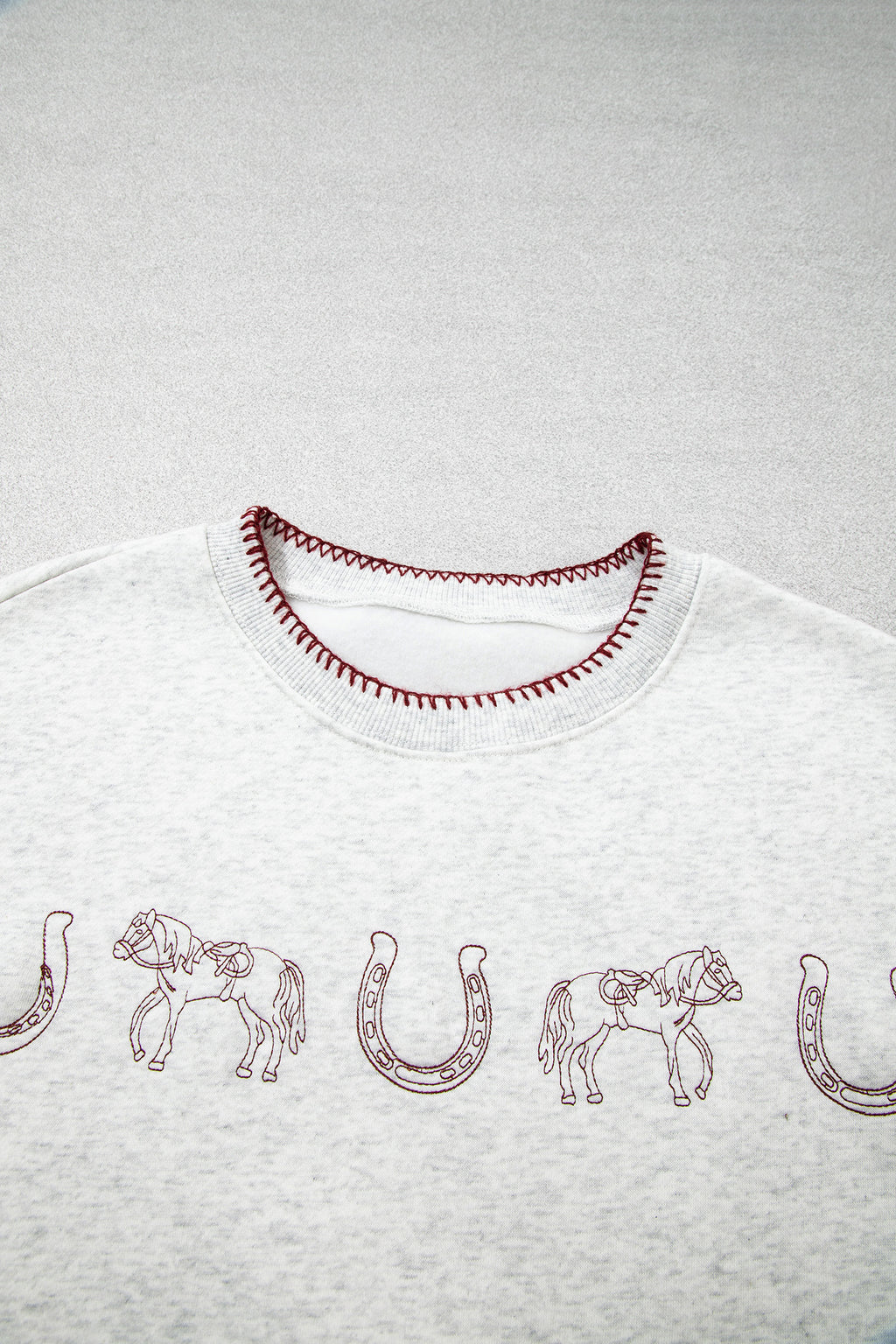 Light Grey Western Print Embroidered Casual Sweatshirt
