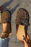 Coffee Faux Suede Cute Buckle PU Leather Strap Mule Slippers