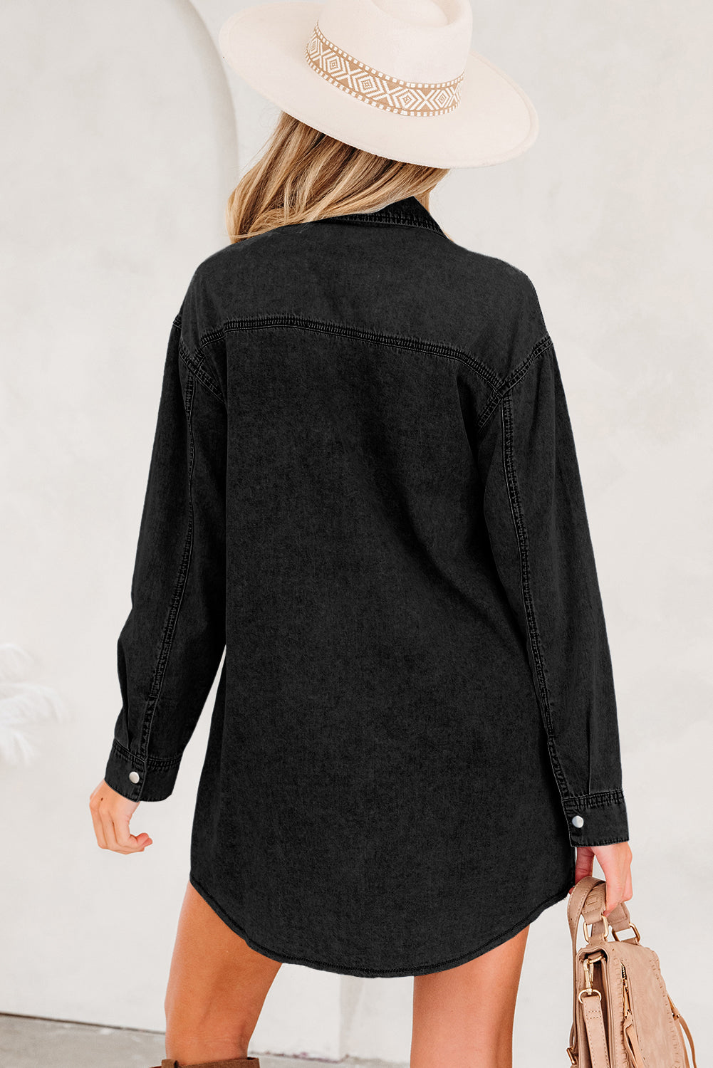 Beau Blue Chest Pocket Raw Hem Denim Loose Shirt Dress