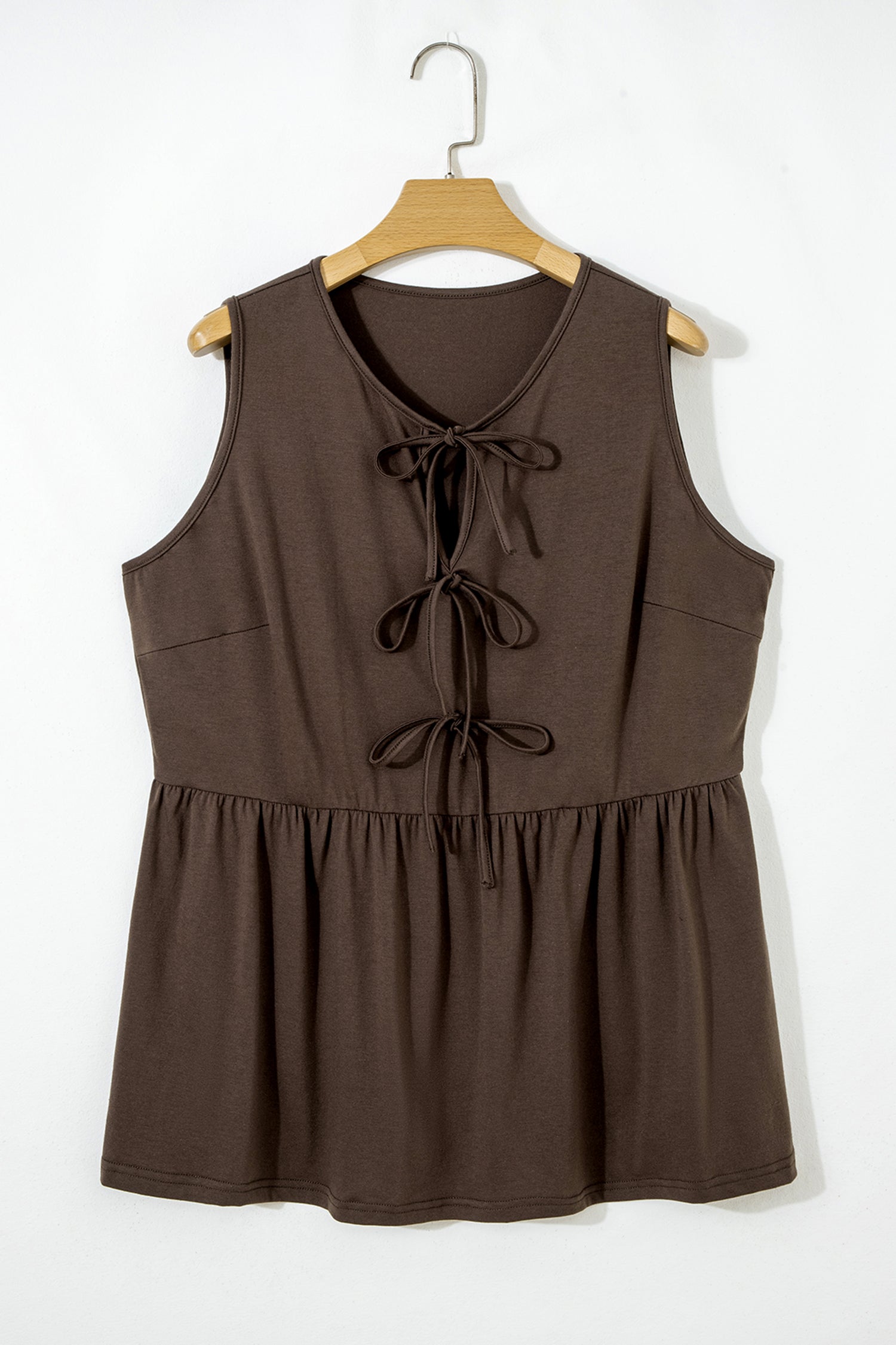 Beau Blue Plus Size Solid Color Bow Tie Peplum Tank Top