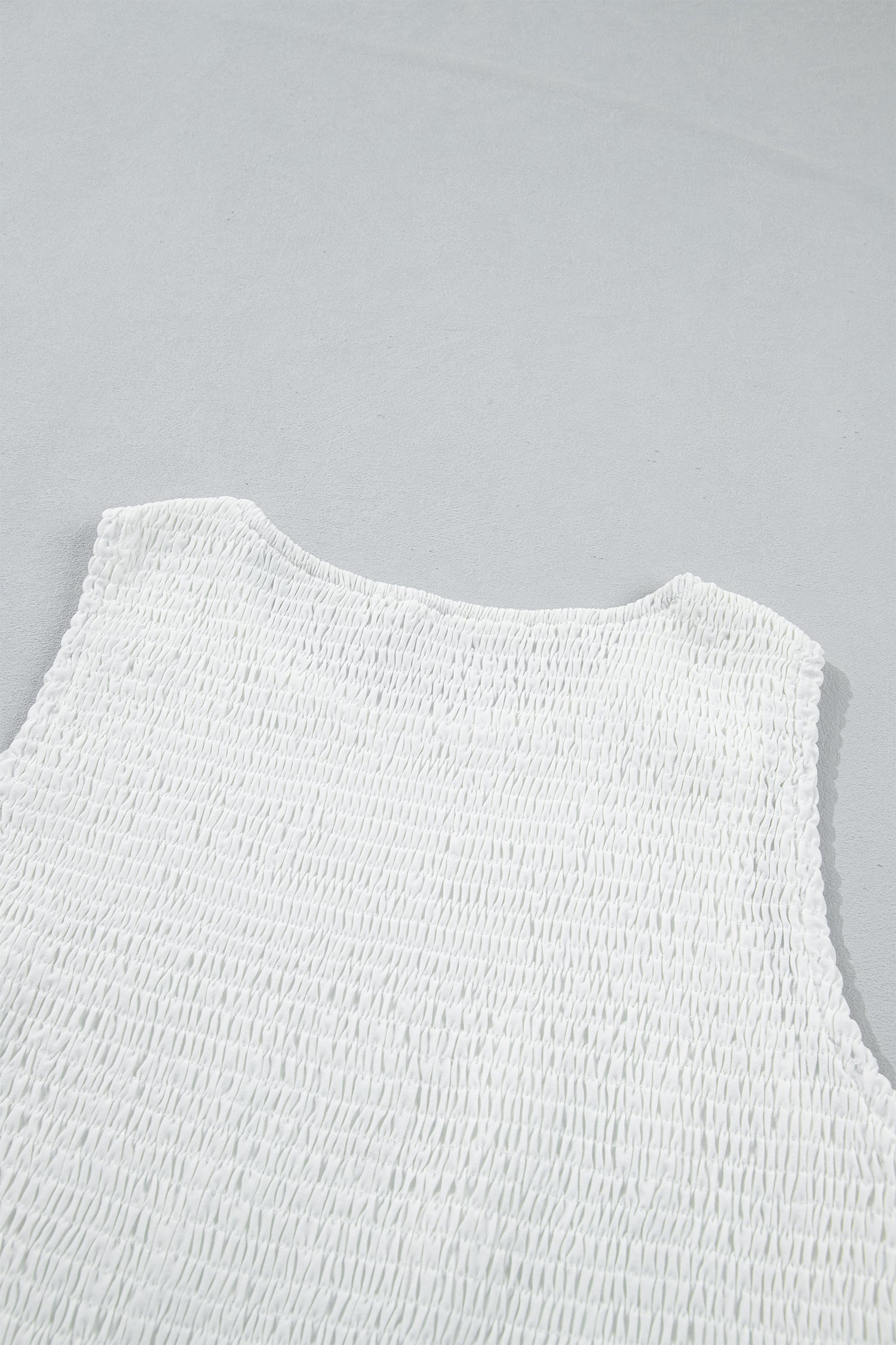 White Sleeveless Smocked Lace Peplum Top